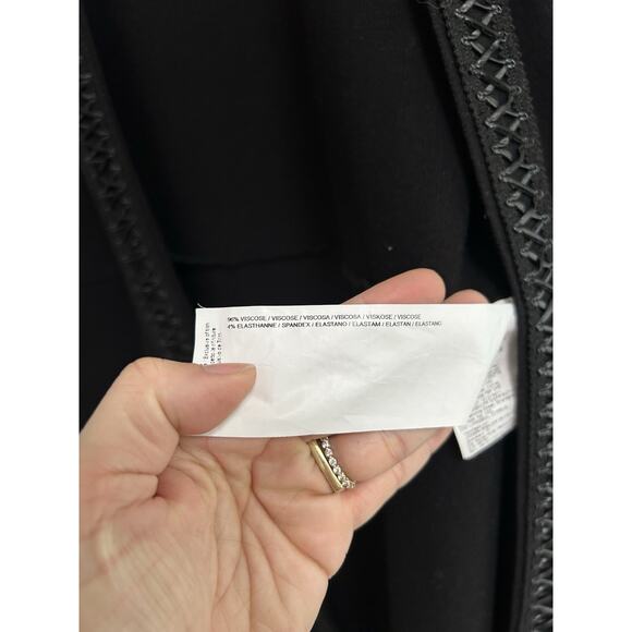 Joseph Ribkoff Vest Sweater Cardigan Leather Trim Witchy Goth Cascade Black 14 - Picture 5 of 9